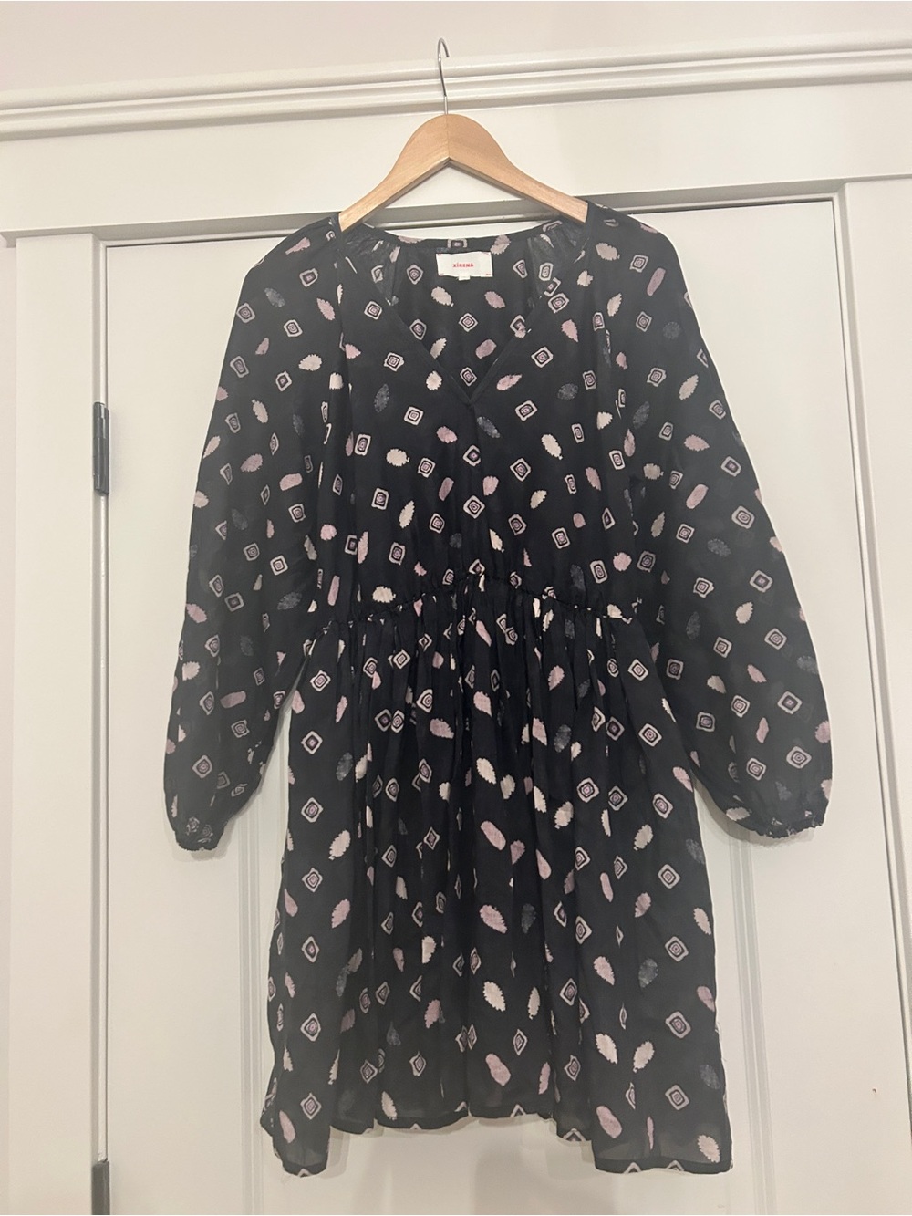 Navy Pattern V-Neck Dress